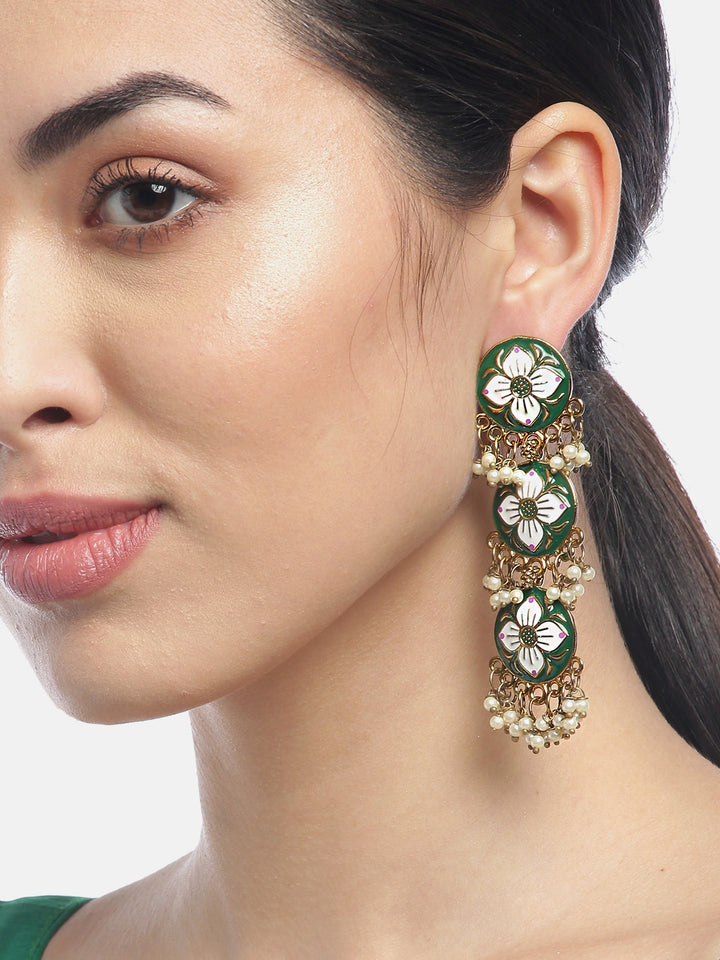 Green and White Colored Drop Earrings