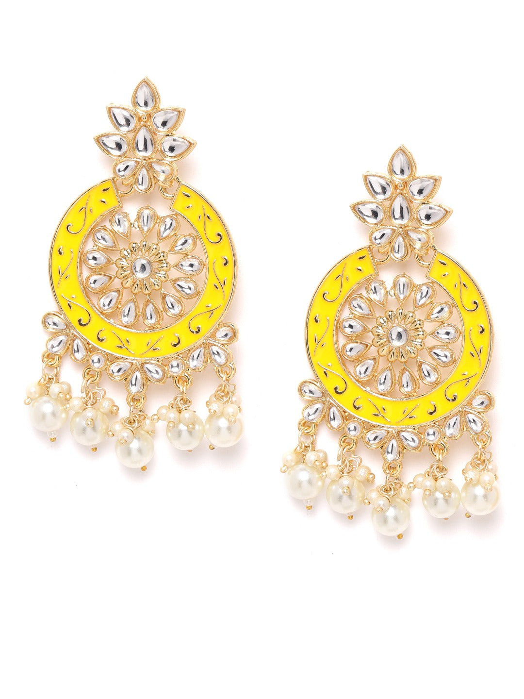 Yellow Colored Pearls Studded Earrings