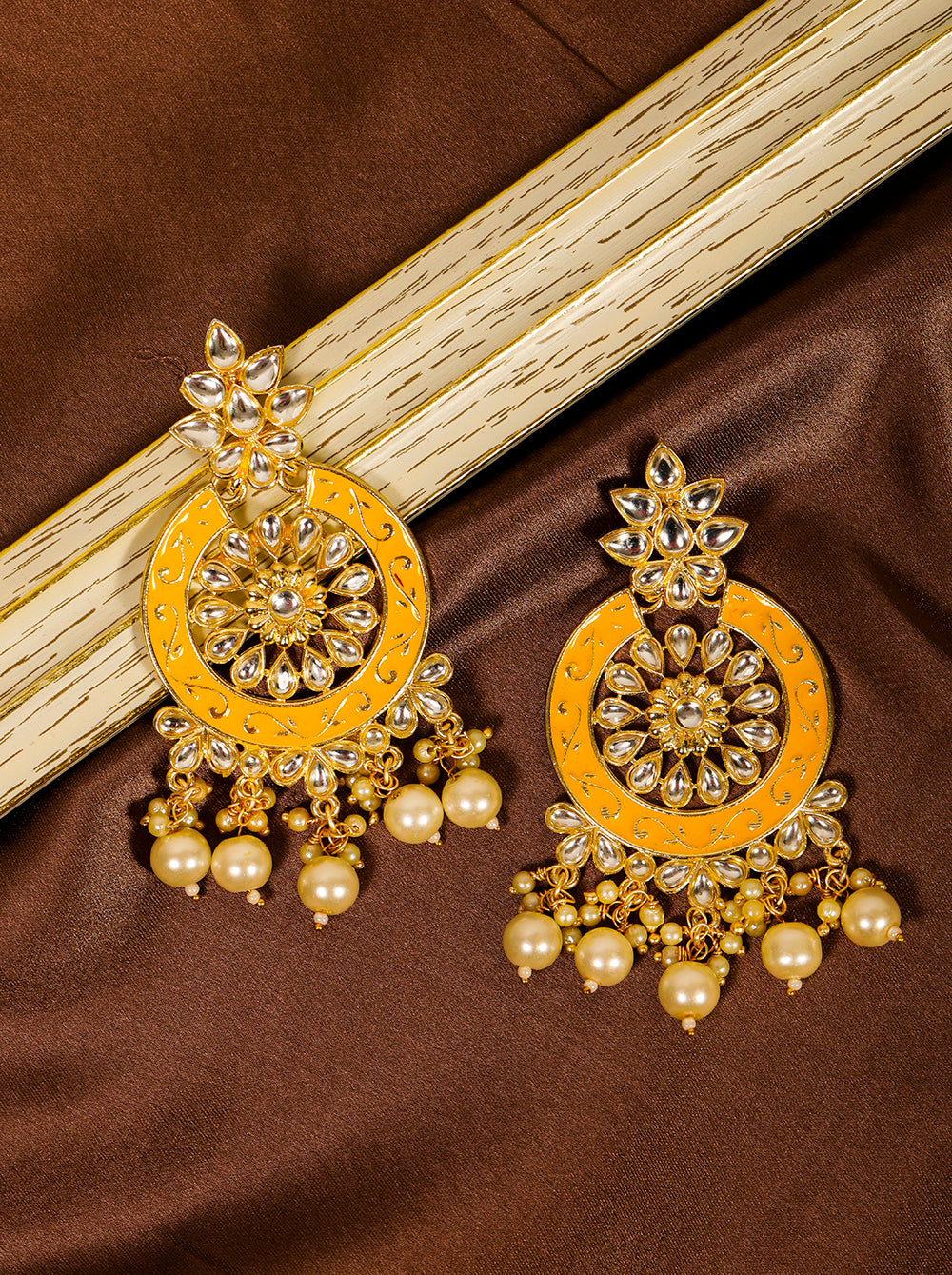 Yellow Colored Pearls Studded Earrings