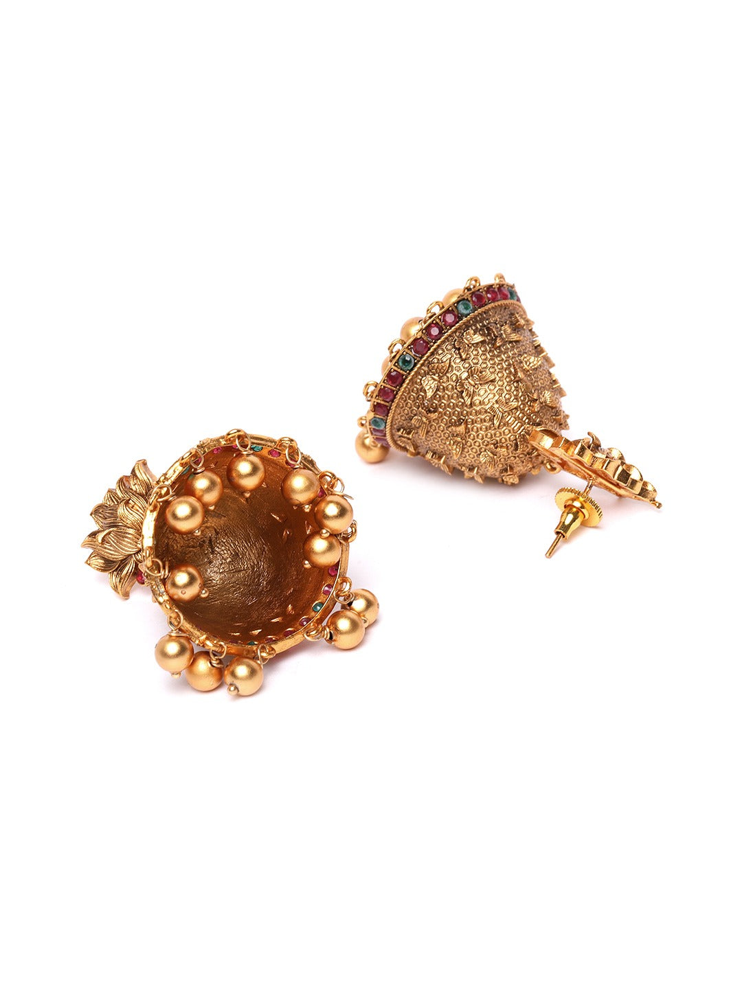 Kemp Stones Studded Gold Plated Butterfly Shaped Jhumka Earrings