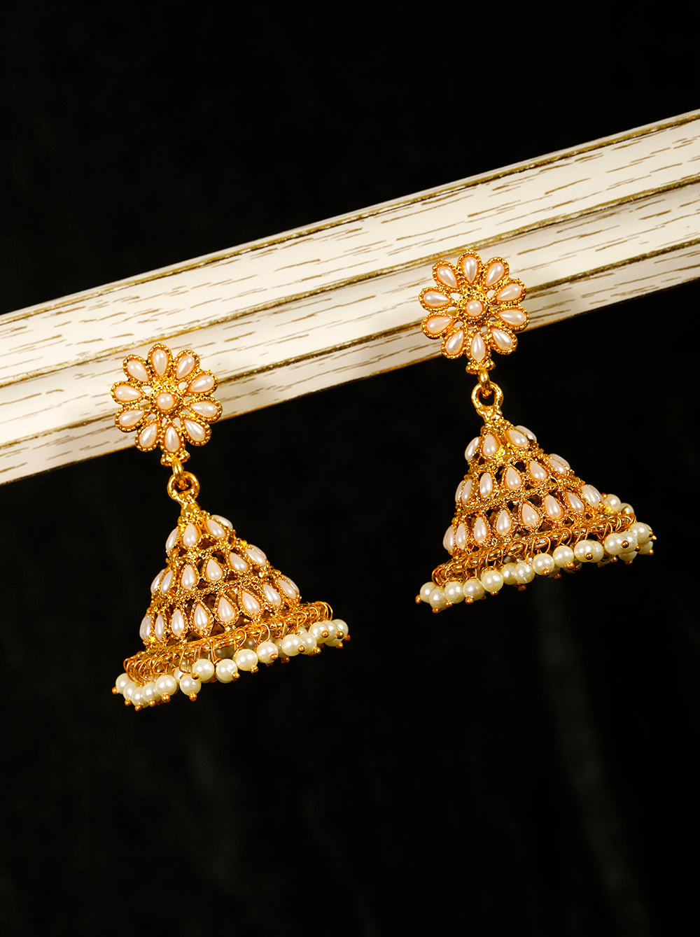 Gold Plated Pearl Studded Jhumkas