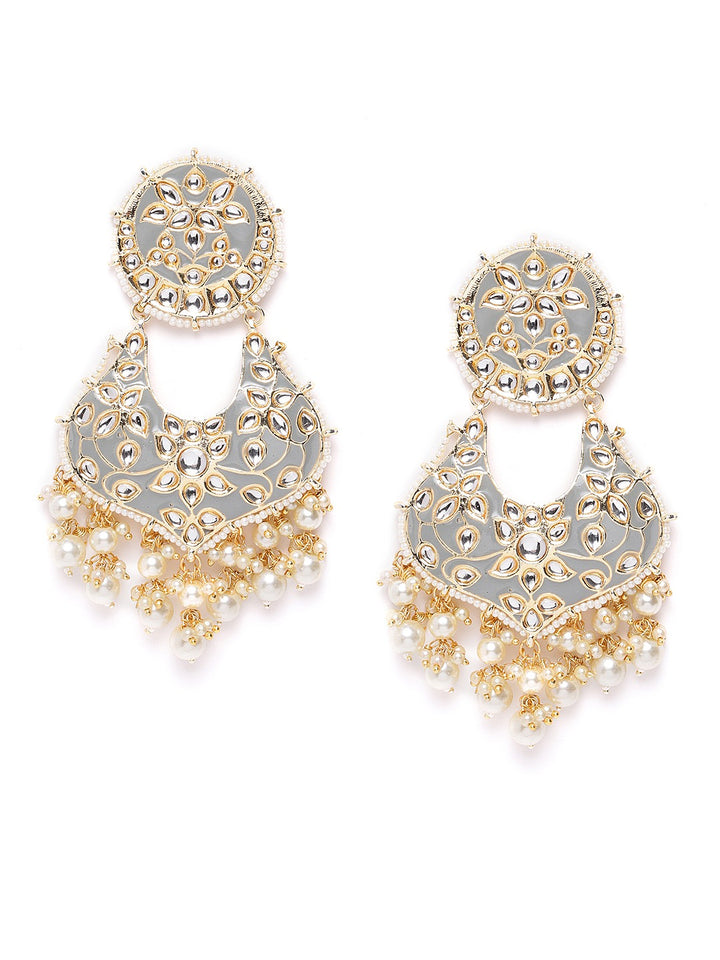 Kundan Studded and Beaded Grey Colored Earrings