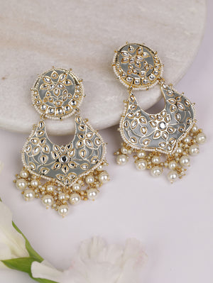 Kundan Studded and Beaded Grey Colored Earrings