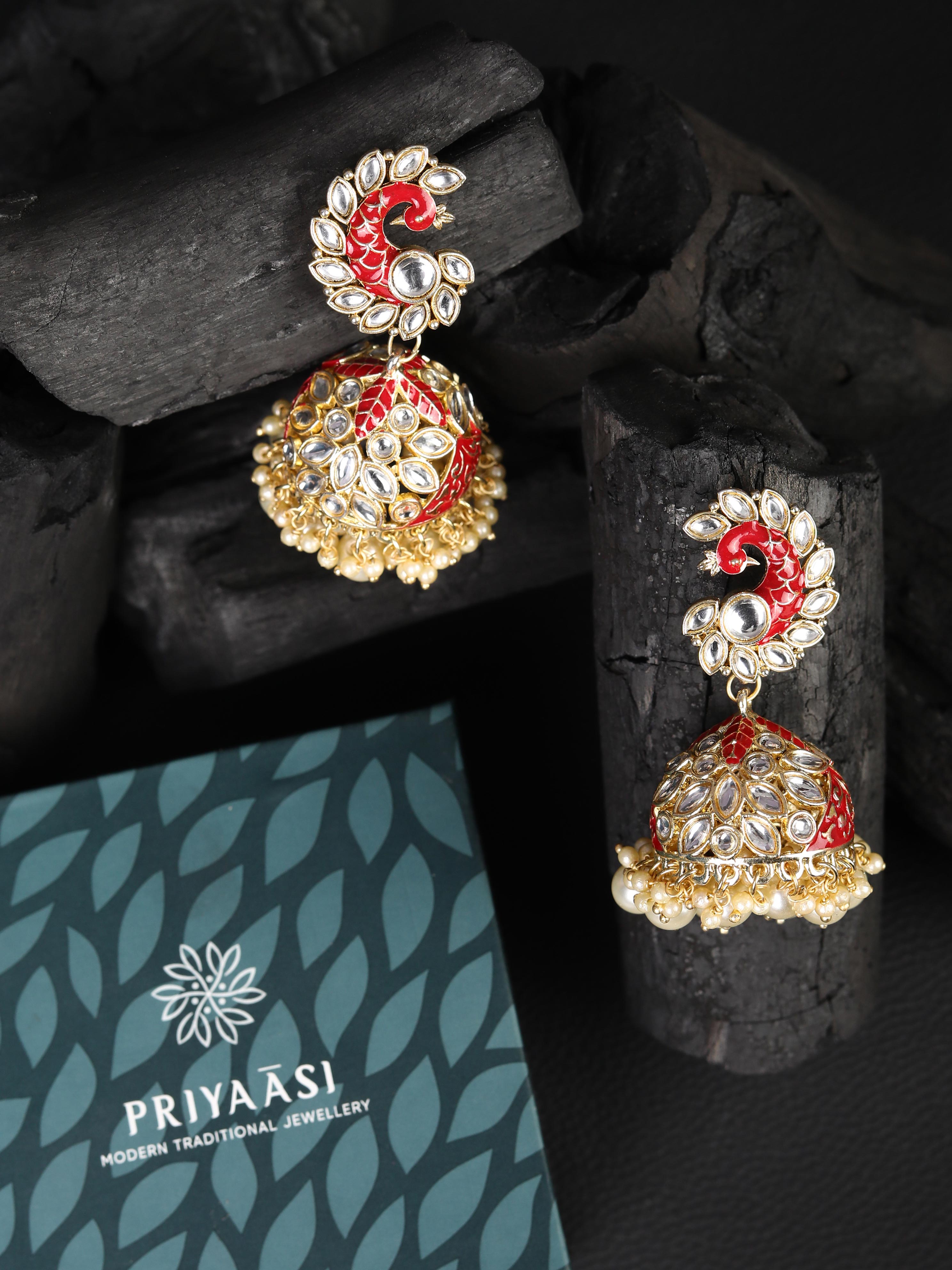 Exquisite Peacock Earrings with Golden and Pearl Danglers - Latest Antique  Gold Trending Jewelry ER26187