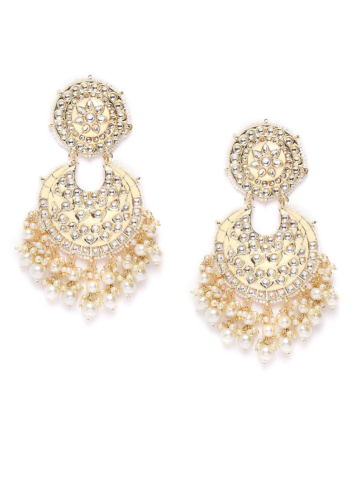 Kundan Studded and Beaded Peach Colored Earrings