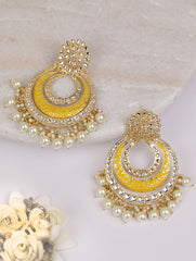 Kundan Studded Yellow Colored Earrings