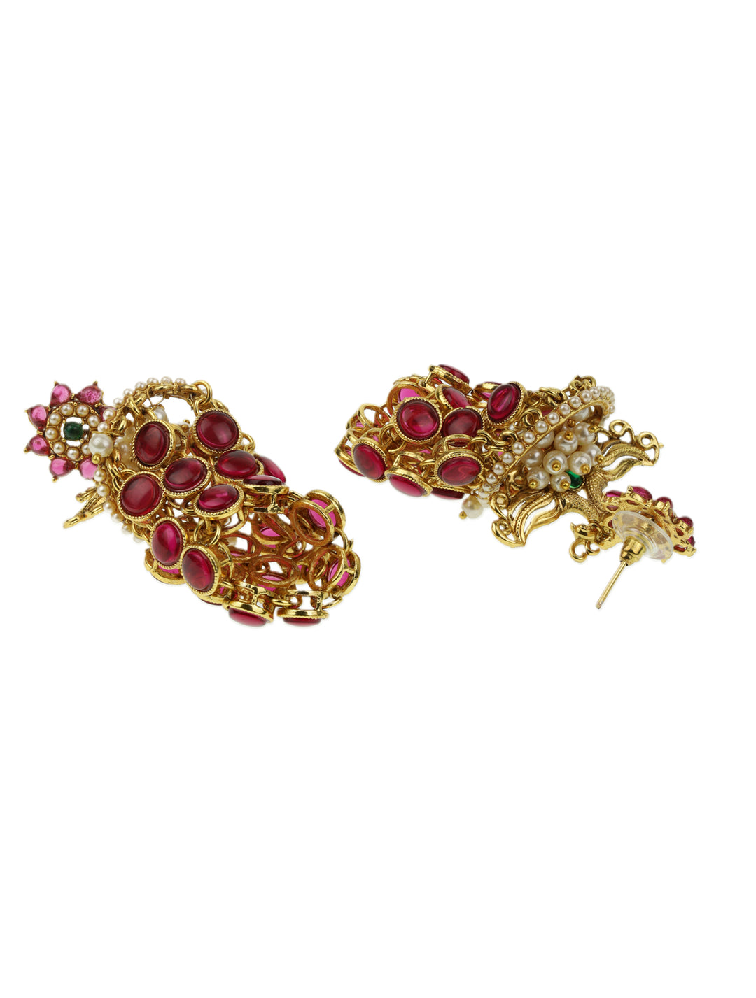 Ruby studded and beaded Peacock shaped Earring