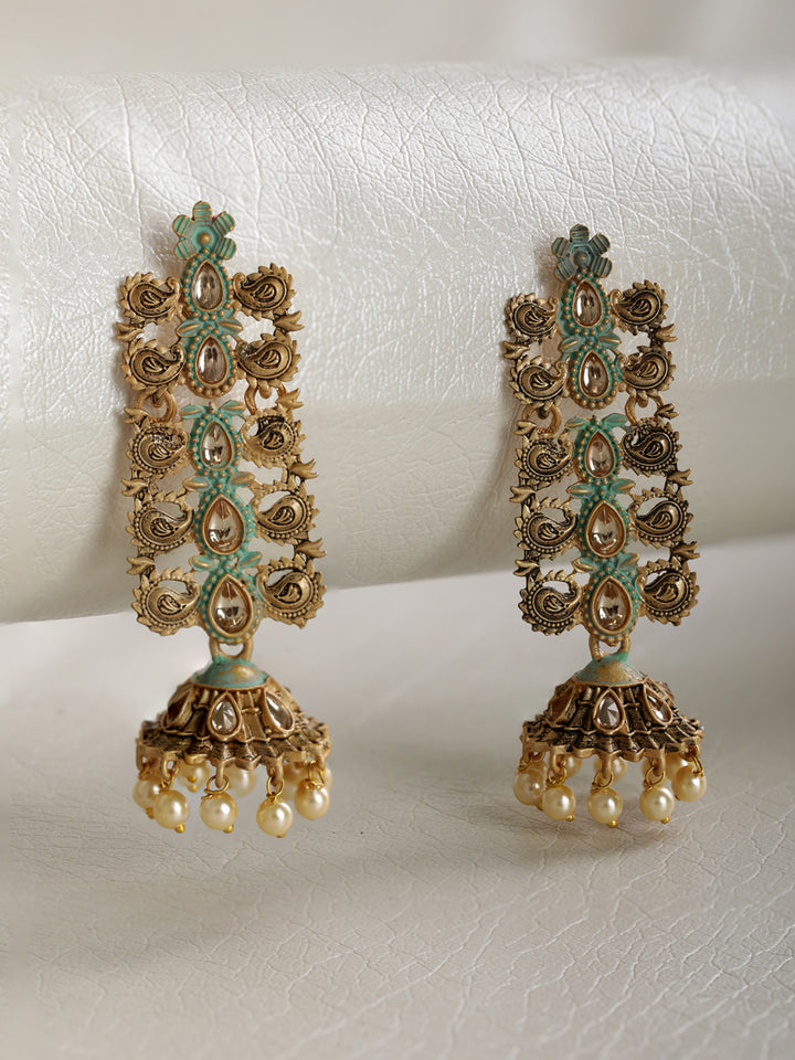 Kundan Beads Gold Plated Traditional Drop Earring