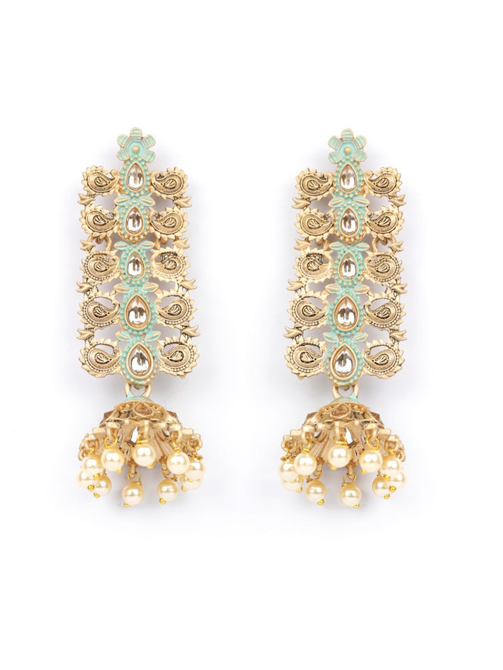Kundan Beads Gold Plated Traditional Drop Earring