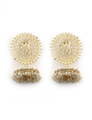 White Beaded Gold Plated Jhumkas