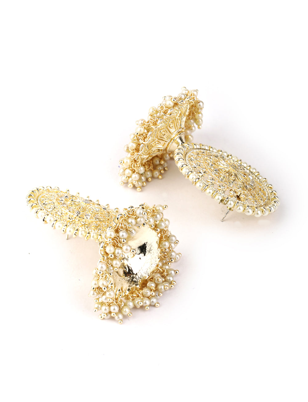 White Beaded Gold Plated Jhumkas
