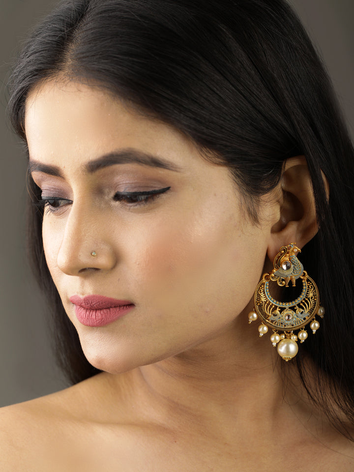 Peacock Shaped Meenakari Drop Earring