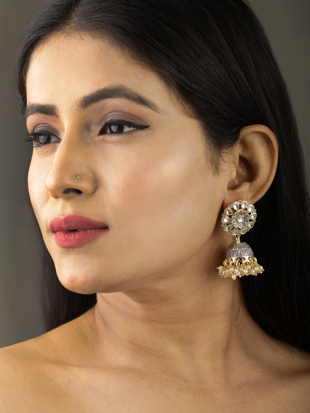 Kundan Studded beaded Jhumka Earring