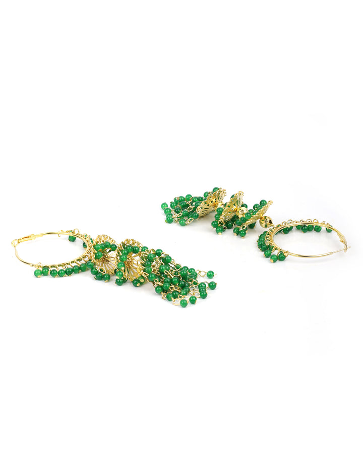 Green Beads Gold Plated Hooped Traditional Jhumka Earring