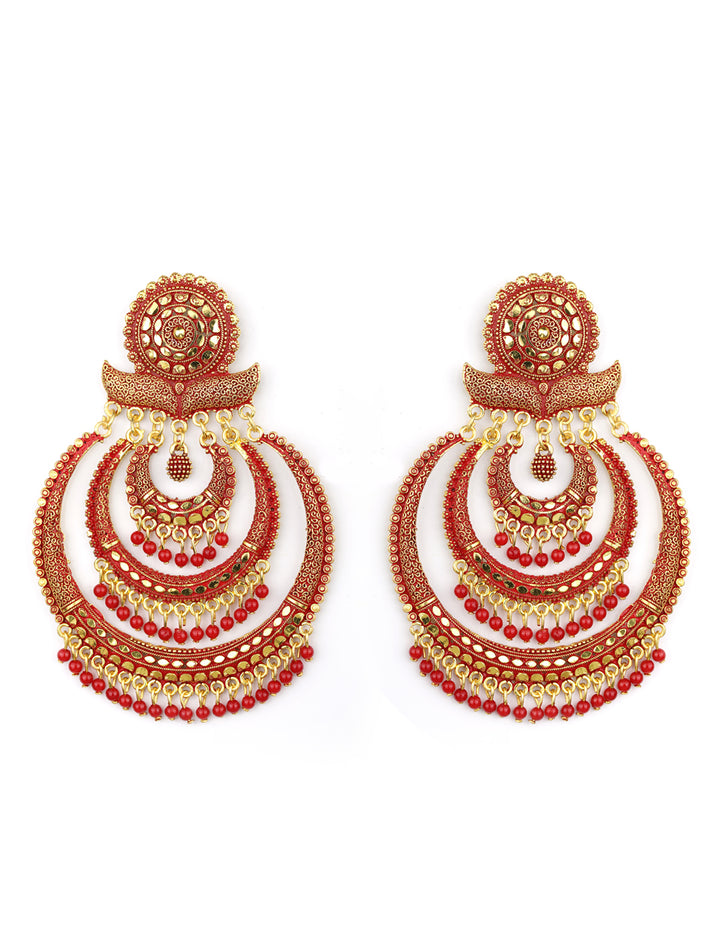 Maroon Beads Gold Plated Traditional Drop Earring