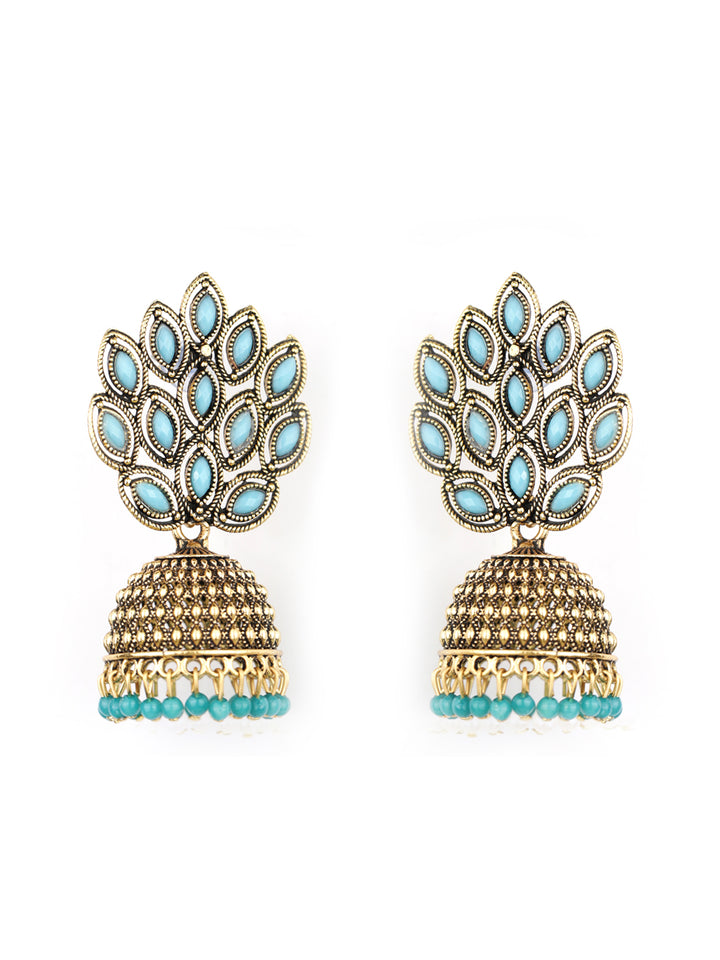Combo Set of 2 Blue Beads Gold Plated Traditional Jhumka Earring