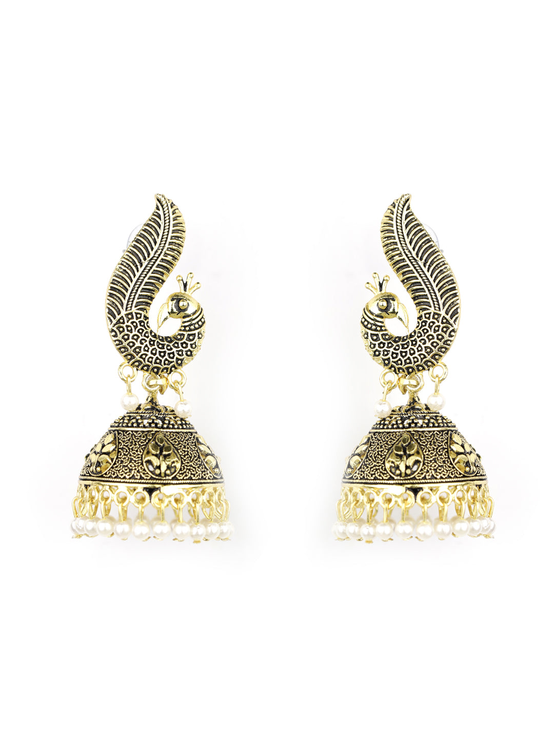 Combo Set of 2 Beads Gold Plated Peacock Traditional Jhumka Earring