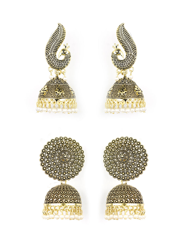 Combo Set of 2 Beads Gold Plated Peacock Traditional Jhumka Earring