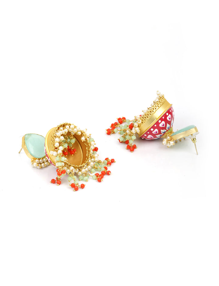 Multi-Color Stones Beads Gold Plated Traditional Jhumka Earring