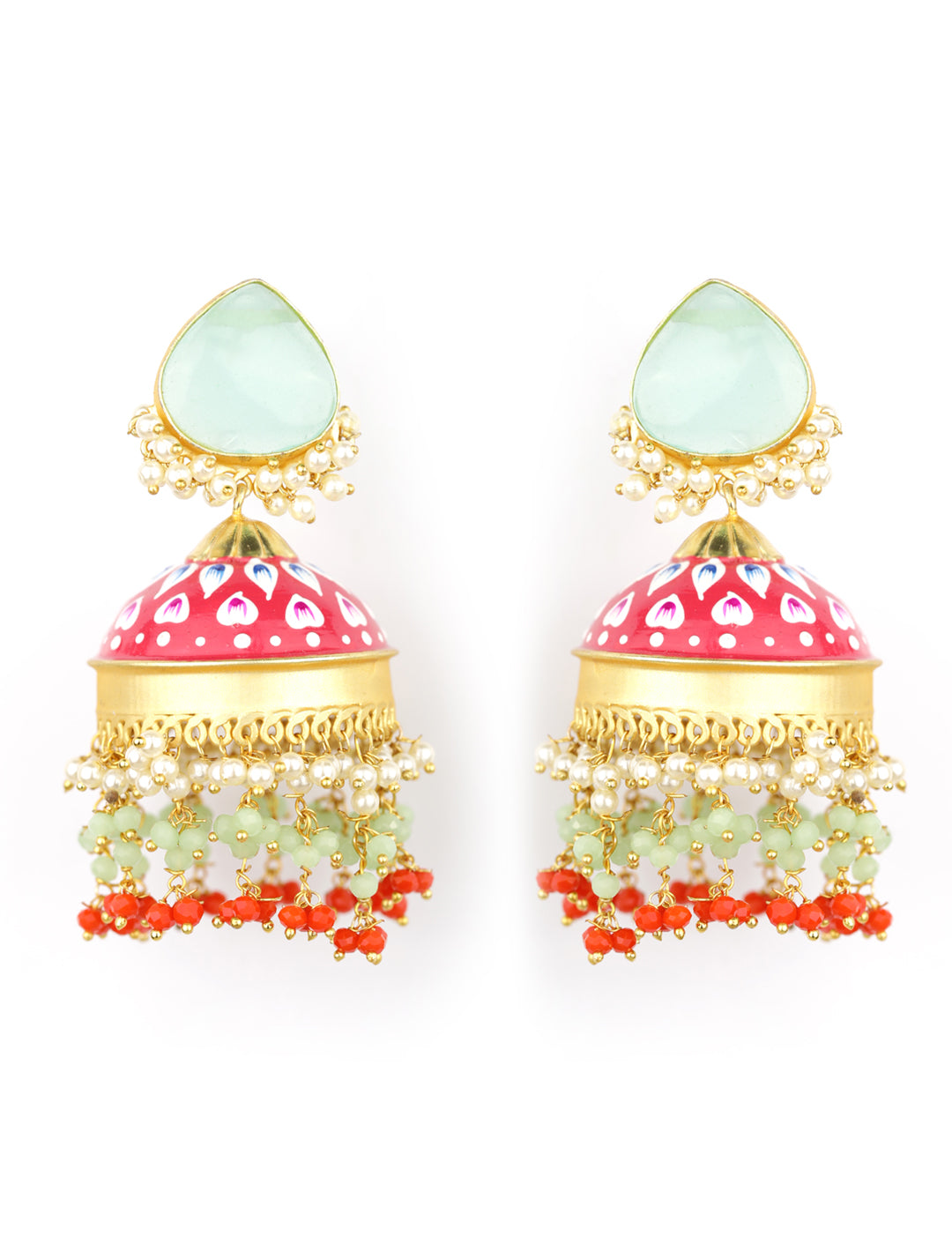 Multi-Color Stones Beads Gold Plated Traditional Jhumka Earring
