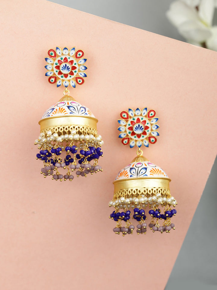 Multi-Color Beads Gold Plated Traditional Jhumka Earring