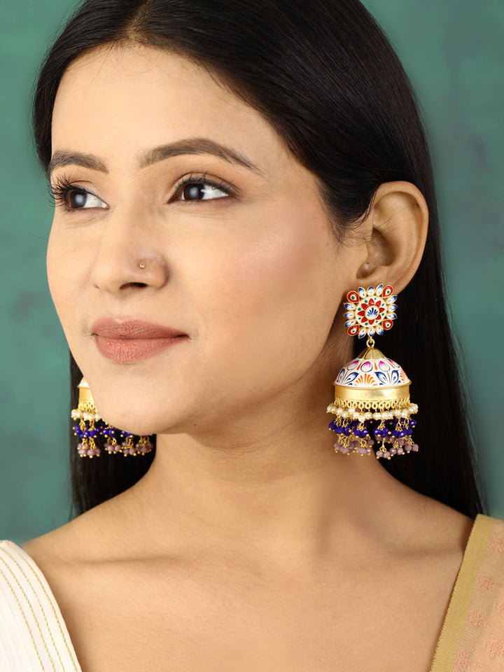 Multi-Color Beads Gold Plated Traditional Jhumka Earring