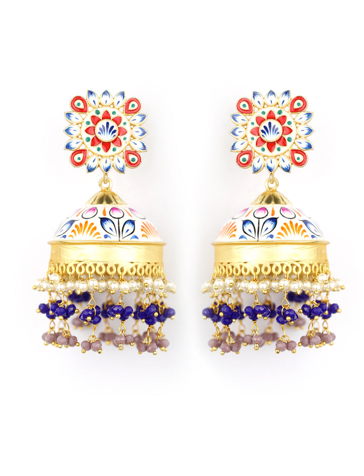 Multi-Color Beads Gold Plated Traditional Jhumka Earring