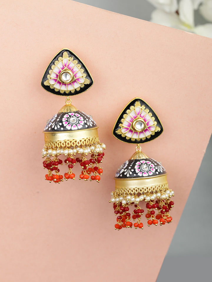 Multi-Color Stones Beads Gold Plated Traditional Jhumka Earring