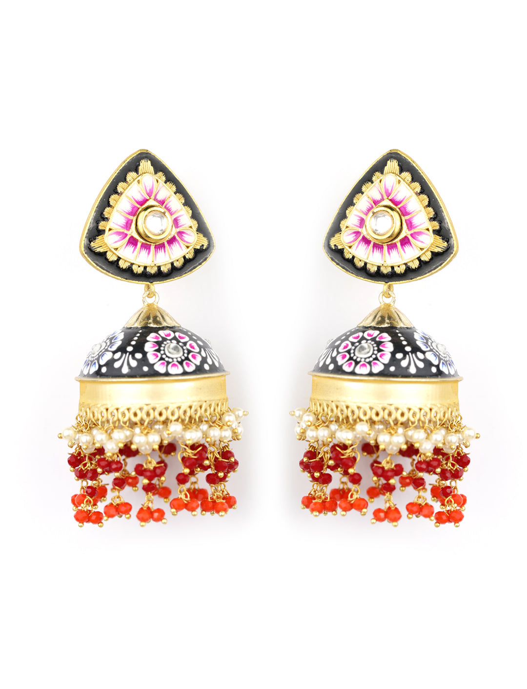 Multi-Color Stones Beads Gold Plated Traditional Jhumka Earring