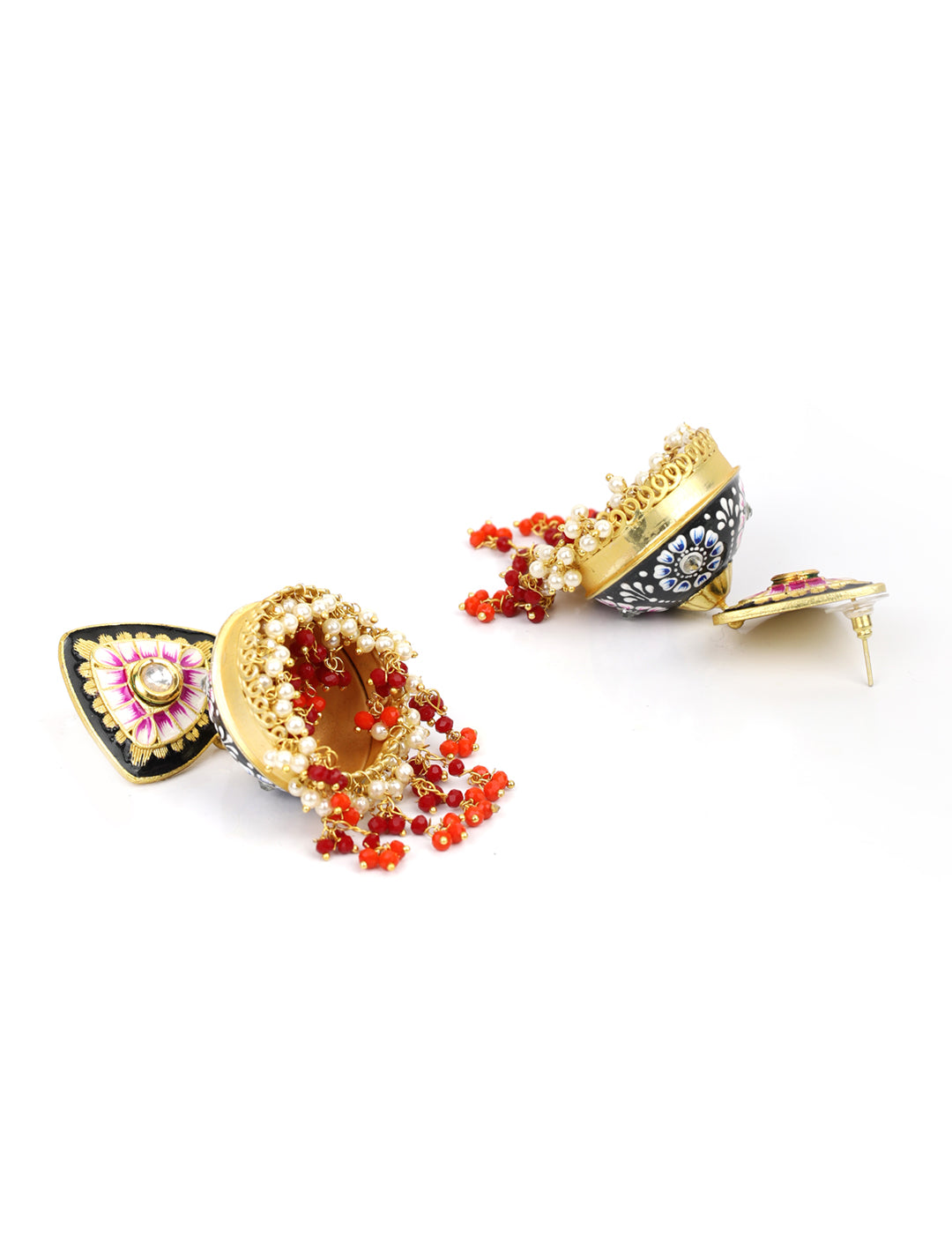 Multi-Color Stones Beads Gold Plated Traditional Jhumka Earring