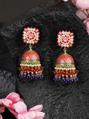 Multi-Color Beads Gold Plated Traditional Jhumka Earring