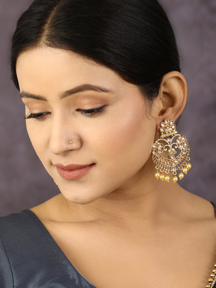Kundan Pearls Gold Plated Traditional Drop Earring