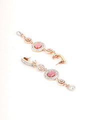 Pink Stones Pearls American Diamond Drop Earring