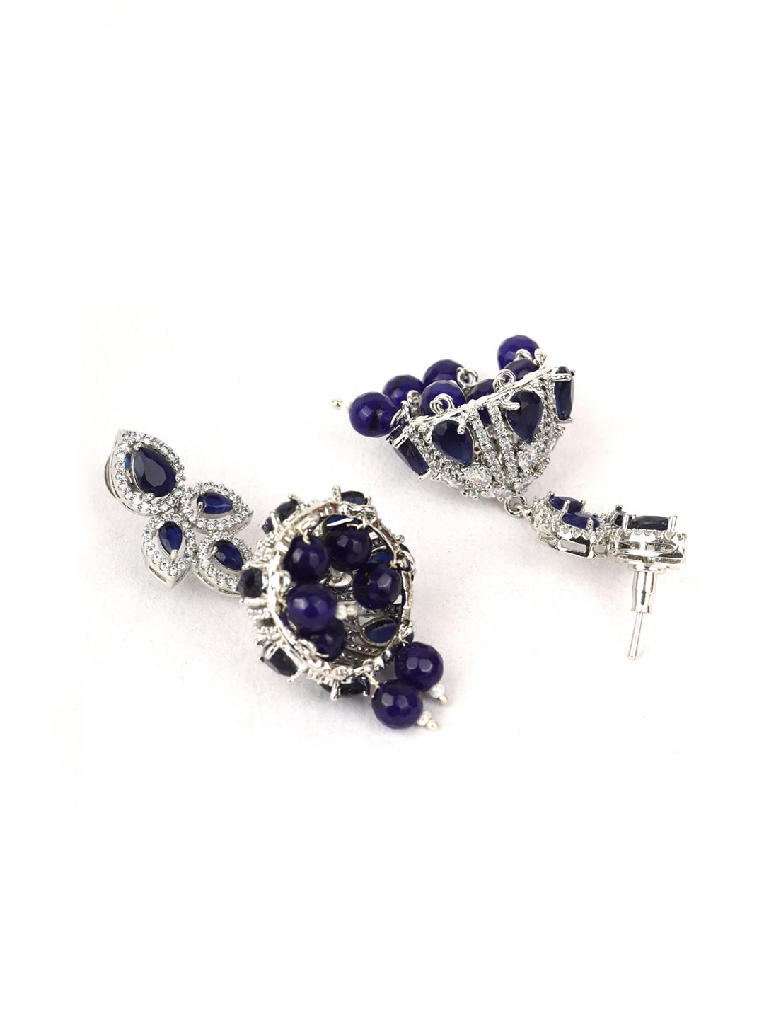 Drop Stunner - Blue Stones Beads American Diamond Jhumka Earrings