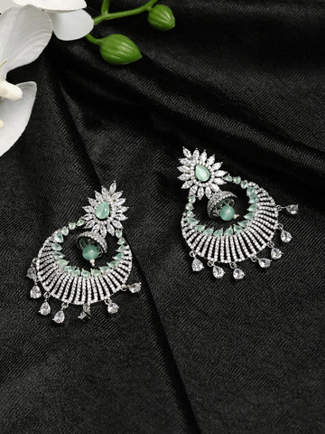 Mint Green Stones Pearls American Diamond Chandbali Earring