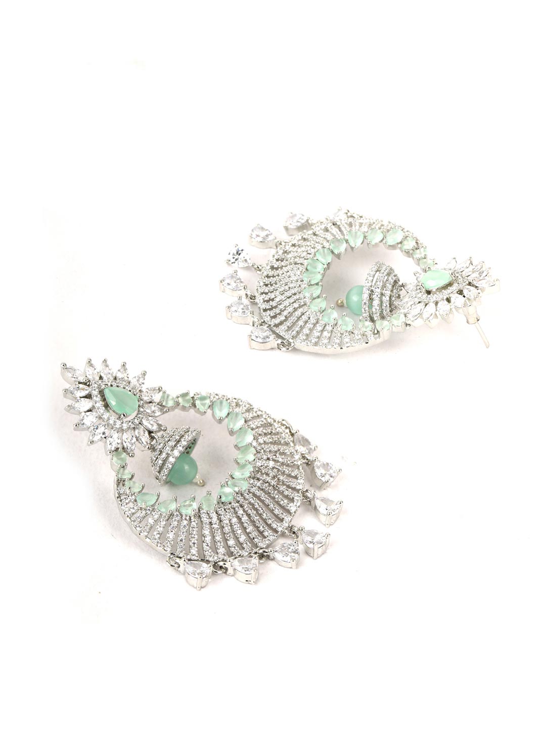 Mint Green Stones Pearls American Diamond Chandbali Earring
