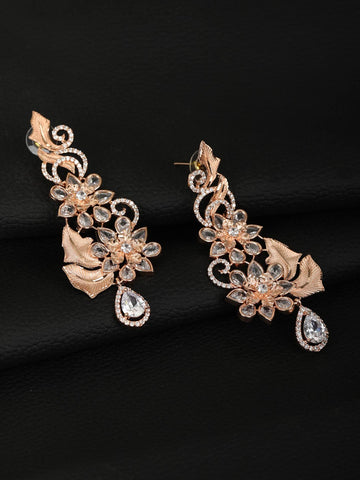 Rose Gold Plated American Diamond Floral Drop Earring