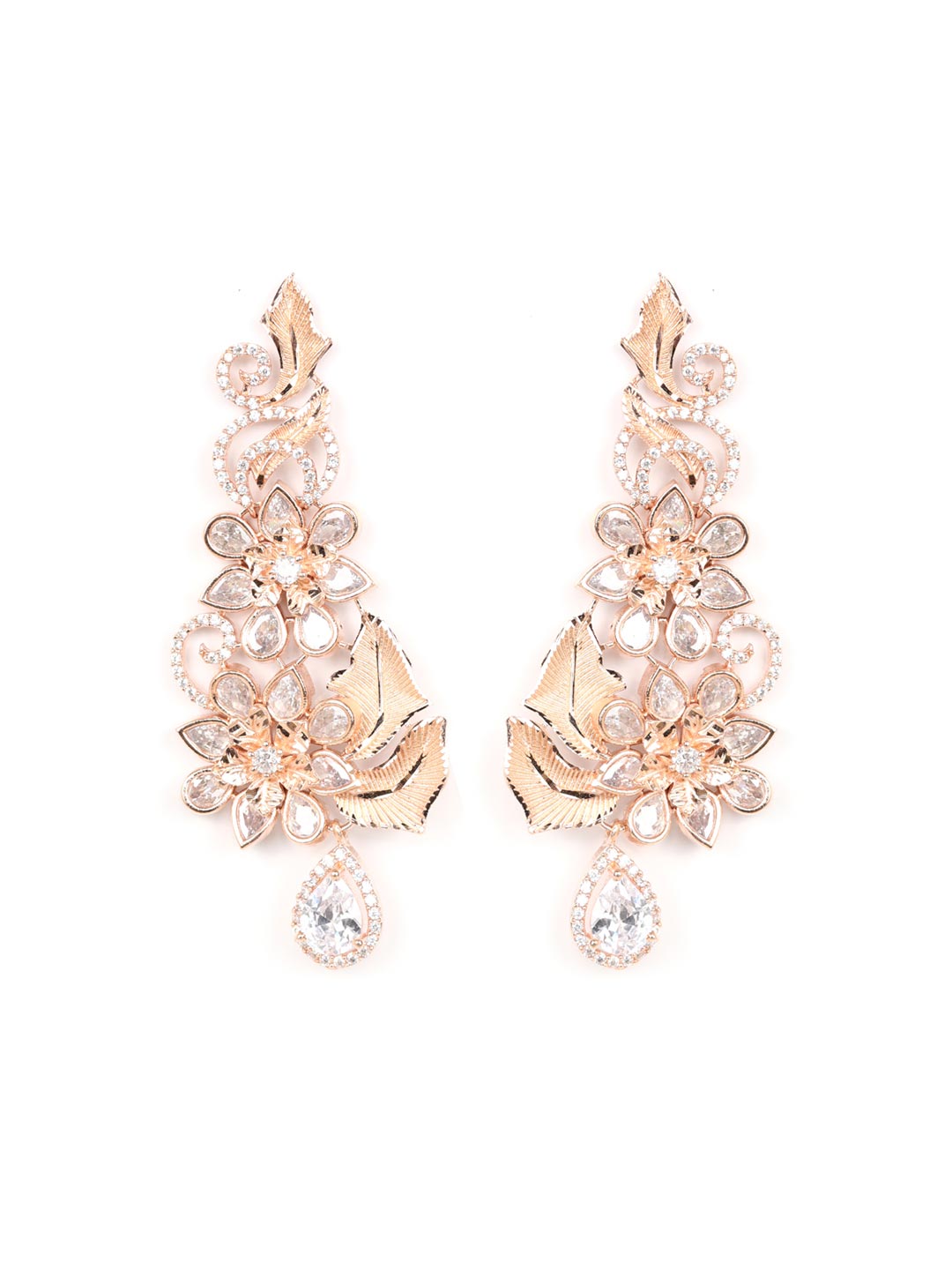Rose Gold Plated American Diamond Floral Drop Earring