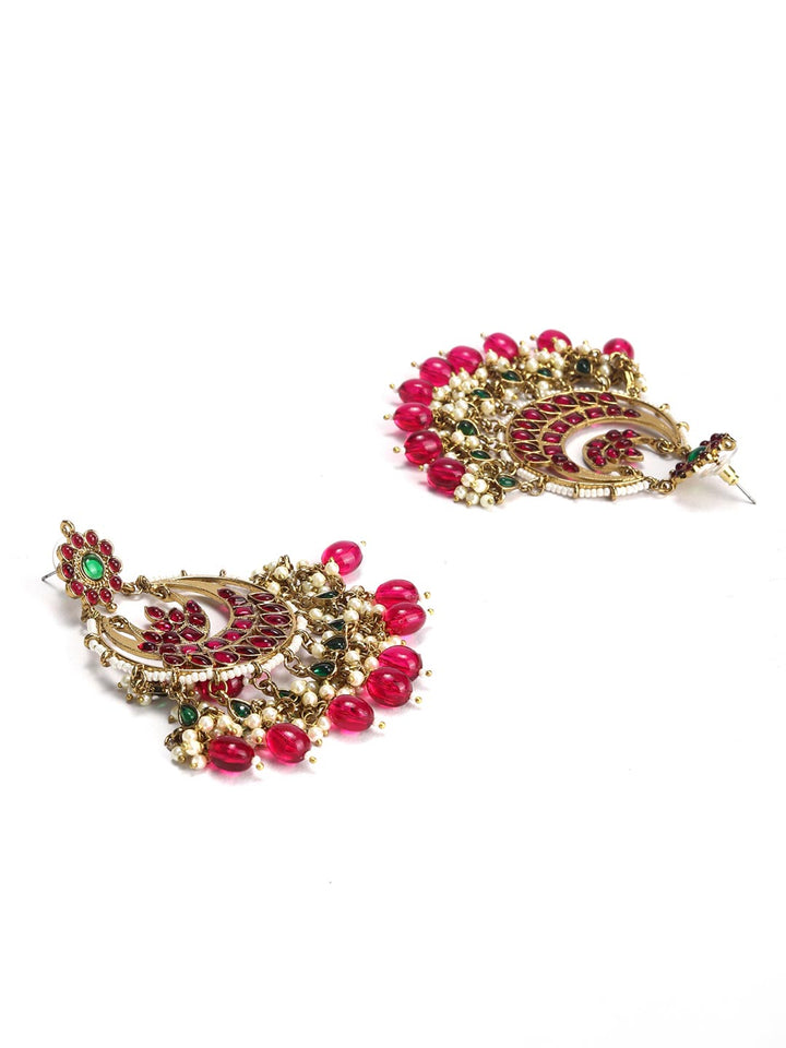 Ruby Beads Stones Gold Plated Chandbali Earring