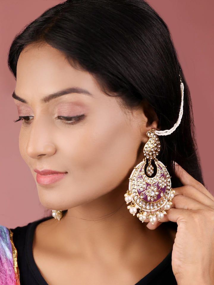 Husna-Maroon Kundan Beads Pearls Gold Plated Jhumka Earring