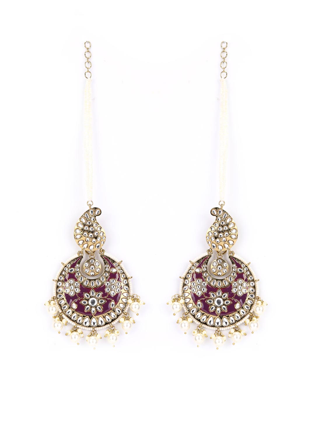 Husna-Maroon Kundan Beads Pearls Gold Plated Jhumka Earring