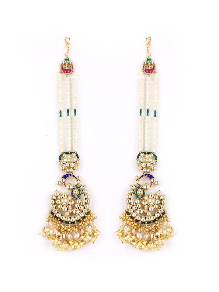 Beads Pachi Kundan Gold Plated Chained Peacock Jhumka Earring