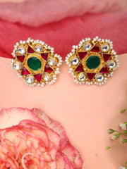 Ruby Pachi Kundan Beads Gold Plated Studs