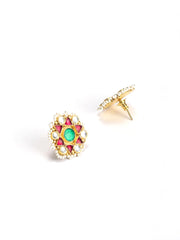 Ruby Pachi Kundan Beads Gold Plated Studs
