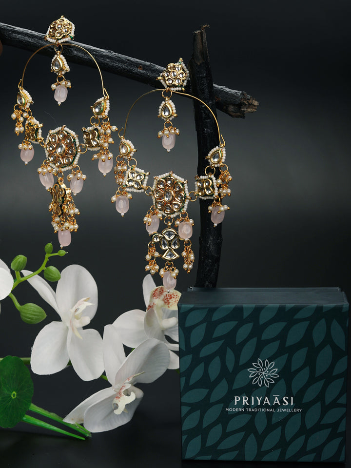 Nazm-Pearls Beads Kundan Gold Plated Drop Earring
