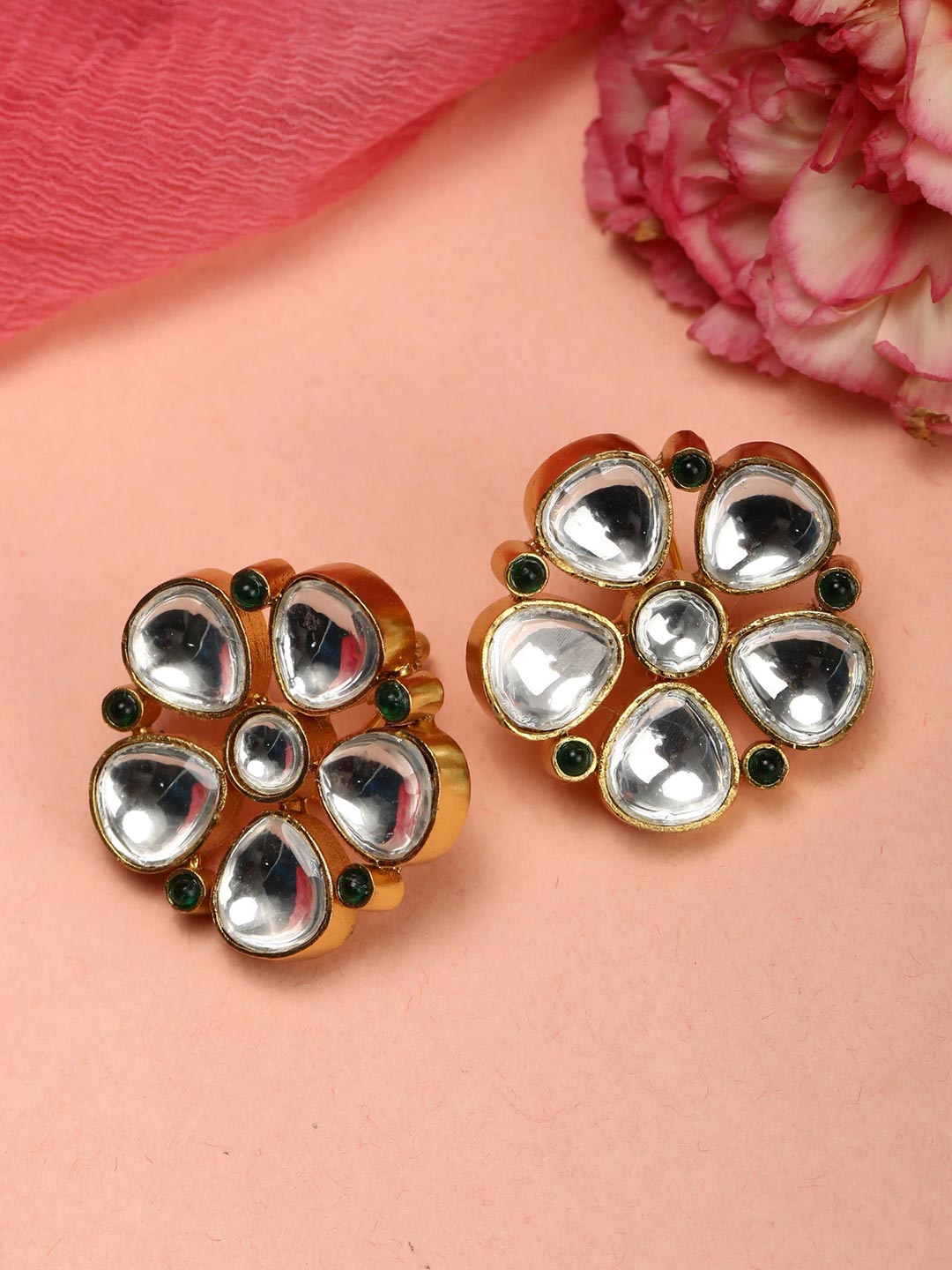 Gemstone Flower Earrings, 14K Gold Studs, Two of Most Jewelry