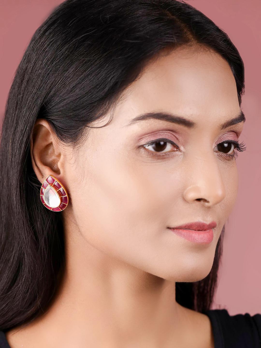 Ruby Kundan Gold Plated Stud Earring