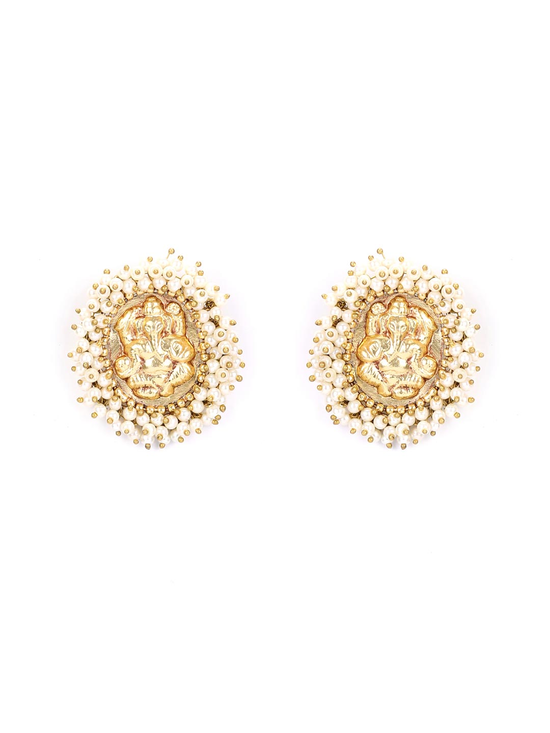 White Beads Gold Plated Temple Stud Earring