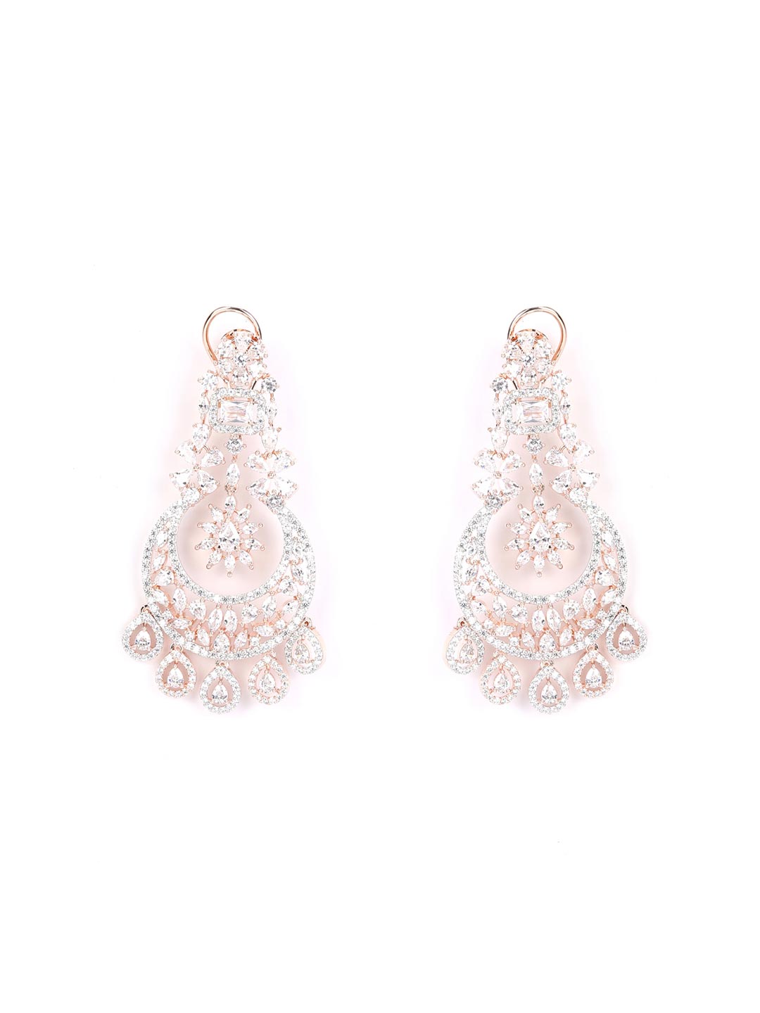 American Diamond Rose Gold Plated Crescent Drop Earring