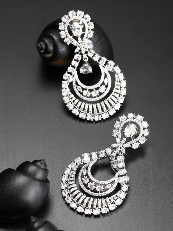 American Diamond Silver Plated Crescent Drop Earring